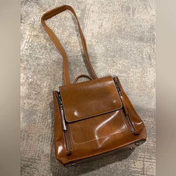 Top Grain Leather Womens Backpack Retro Style Rucksack Shoulder Bag Carmel Brown - Picture 3 of 12